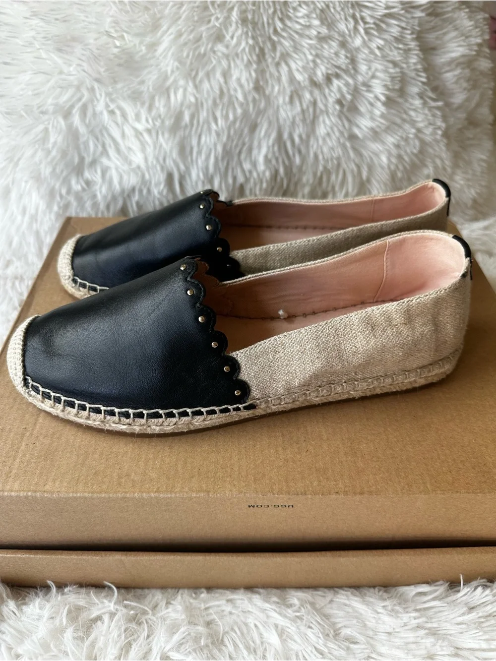 Kate Spade Gardenia Women’s Black Leather Tan Espadrille Flats Size: 6.5